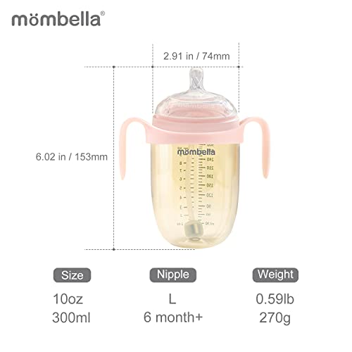 Mombella Award-Winning 10oz PPSU/Silicone Breast Shaped Baby Feeding Bottle With Straw & Handle