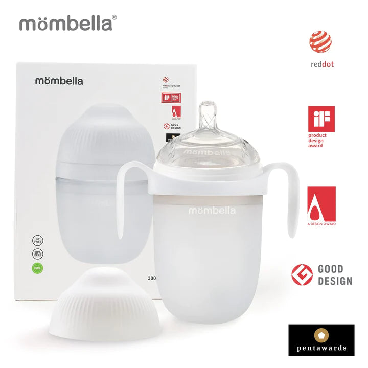 Mombella Award-Winning 10oz PPSU/Silicone Breast Shaped Baby Feeding Bottle With Straw & Handle