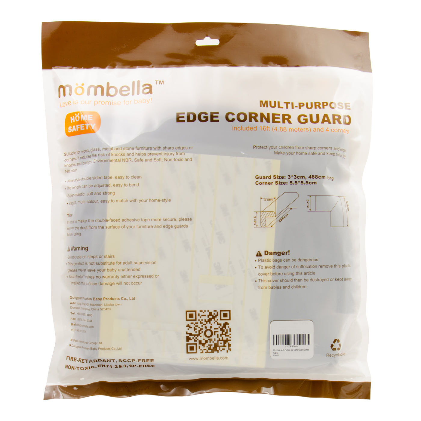 MOMBELLA Multi-purpose edge corner guard 16ft and 4 corners Home safety Coffee Color - mombella