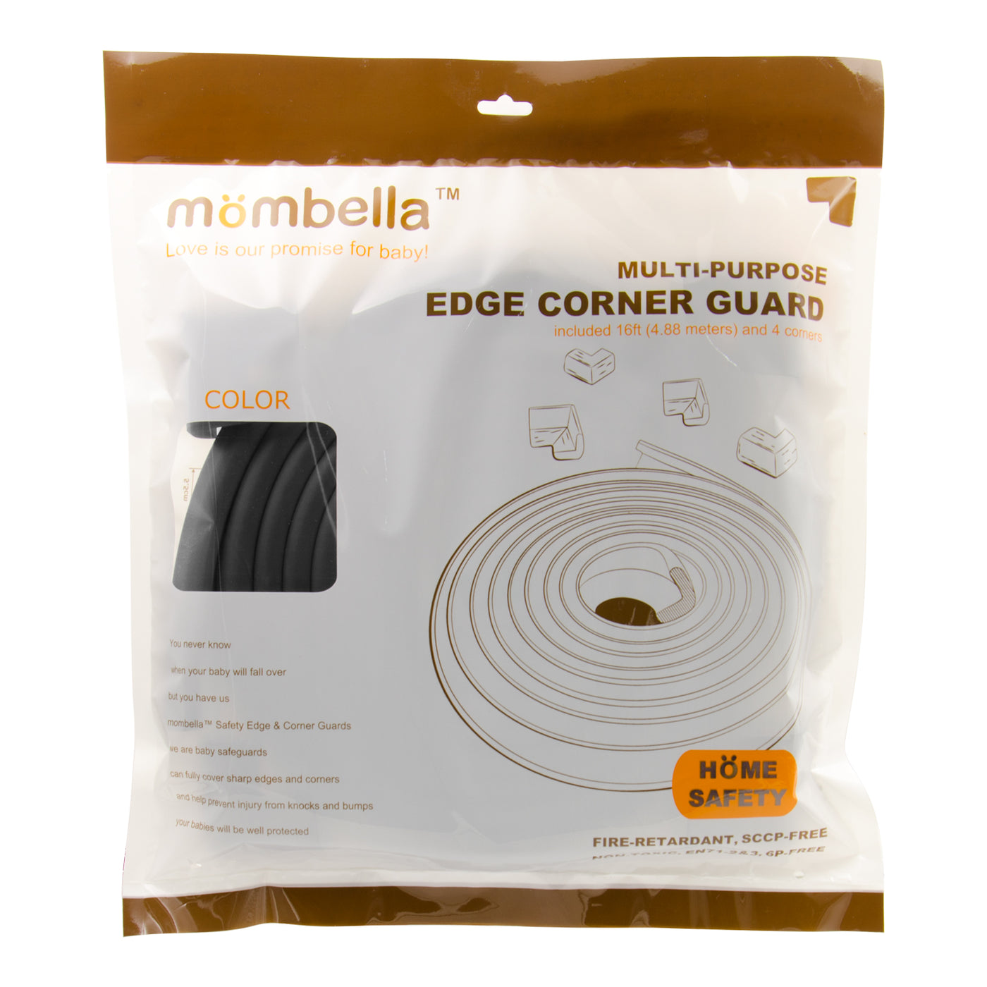 MOMBELLA Multi-purpose edge corner guard 16ft and 4 corners Home safety Black Color - mombella